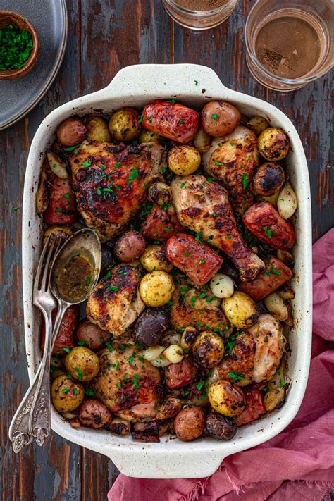 If you have large chunks of potatoes, cook them for about 10 minutes. Oven Roasted Chicken, Sausage and Potatoes | www ...