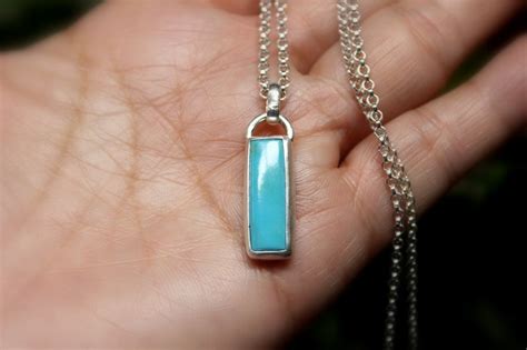 Rectangular Sleeping Beauty Turquoise Sterling Silver Necklace Etsy