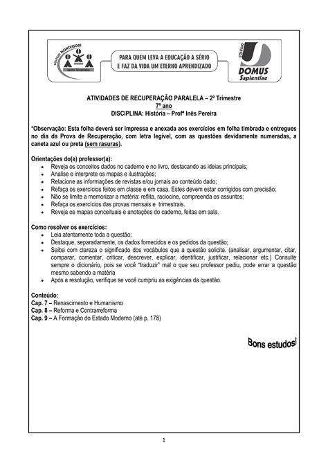 Atividade Renascimento 7 Ano