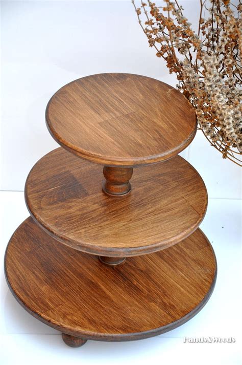 3 Tiers Brown Rustic Wooden Cupcake Holder Wood Cake Stand Etsy