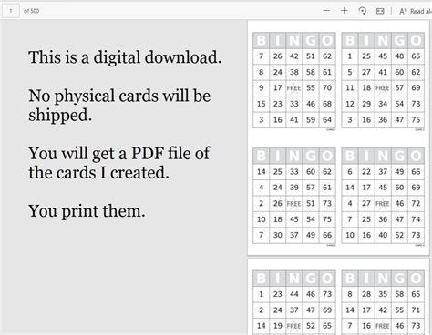 Bingo Cards 2000 Cards 4 Per Page Instant Pdf Download Etsy