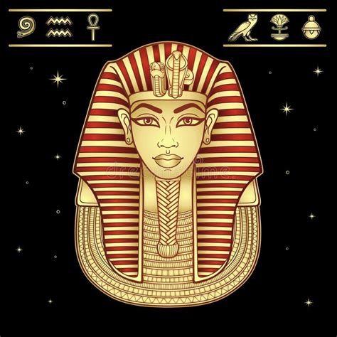 King Tutankhamun Mask Ancient Egyptian Pharaoh Hand Drawn Vintage