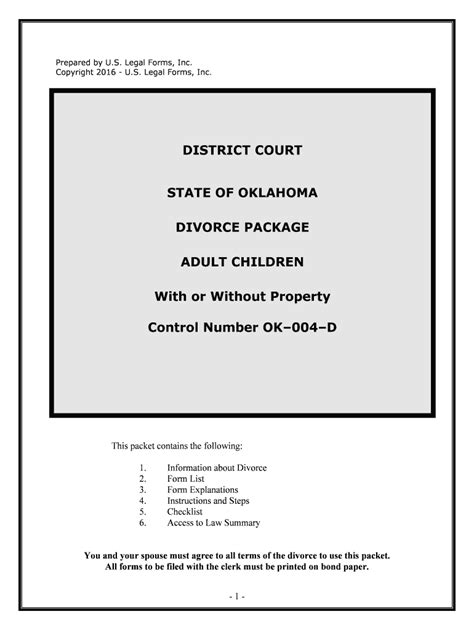Maybe you would like to learn more about one of these? Fill, Edit and Print Oklahoma No-Fault Uncontested Agreed Divorce Package for Dissolution of ...