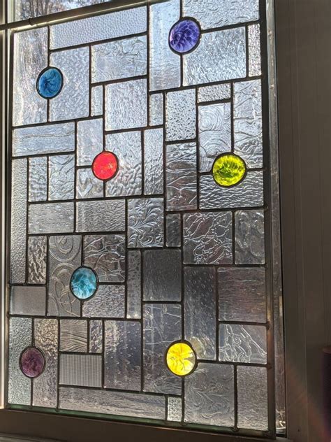 Stained Glass Window Panel In Clears And Splashes Of Colour Etsy