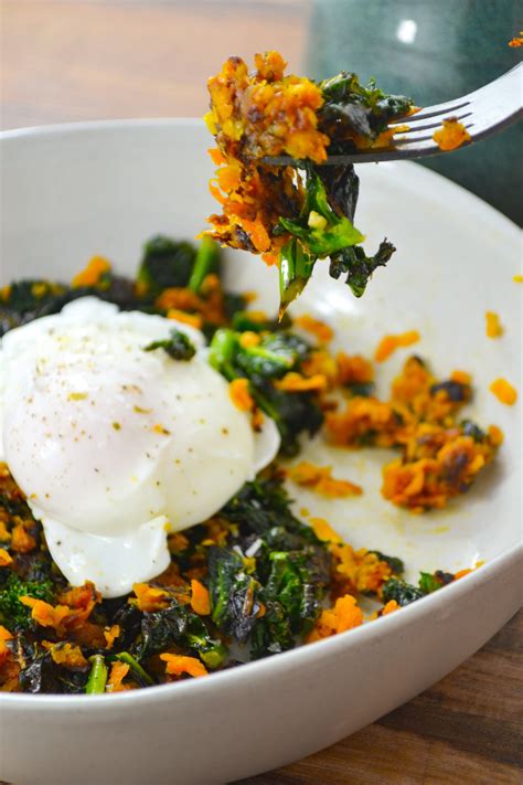 Sweet Potato Kale Hash With A Poached Egg For Breakfast Recipe