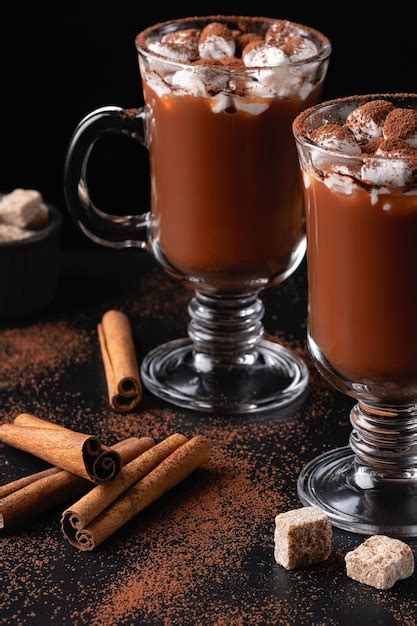 Premium Photo Two Cups Of Hot Chocolate Cocoa Or Warm Drink With