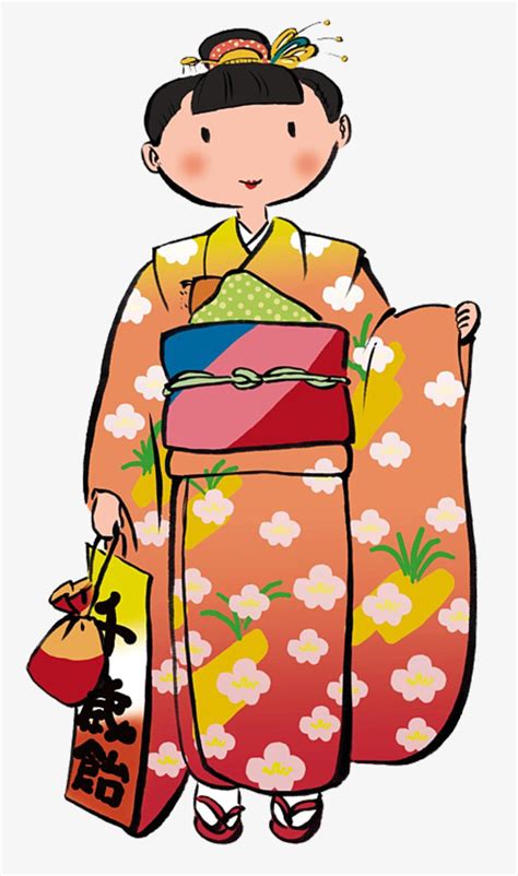 Handkimonoillustration Kimono Girl Japan Bun Png Transparent Image