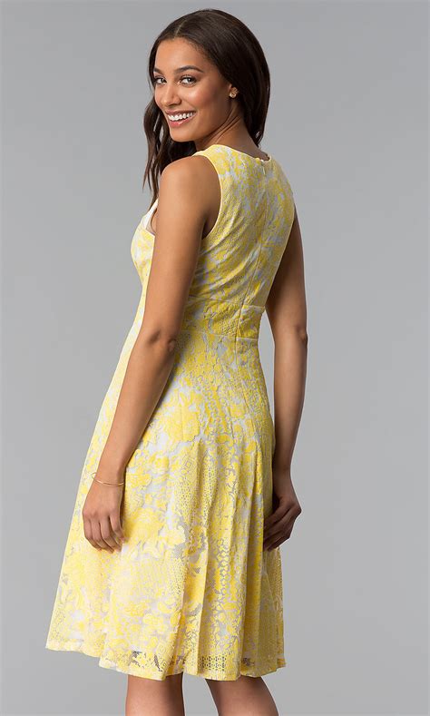 See more ideas about yellow dress, dresses, wedding guest dress. Knee-Length Short Yellow Lace Wedding Guest Dress