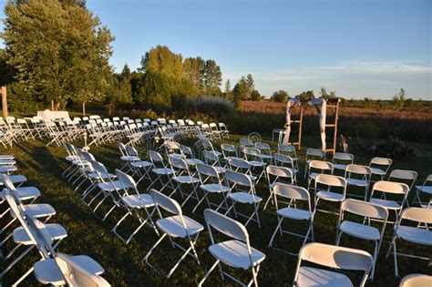 Farm Wedding Ceremony Setup With Farmers Feild Stock Image Image Of