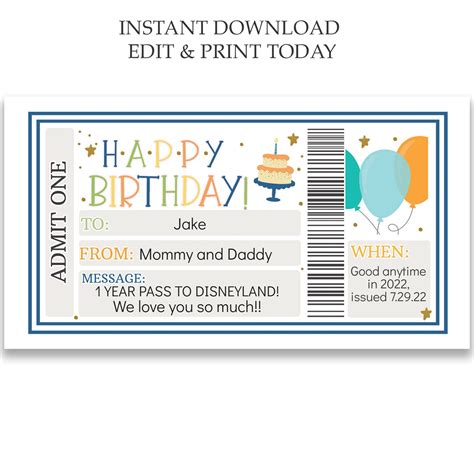 Printable Happy Birthday Voucher Template Blue And White T Etsy