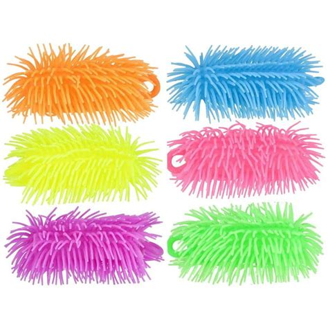 Set Of 6 6 Puffer Worms Sensory Fidget And Soft Hairy Air Filled Stress Balls Ot Autism