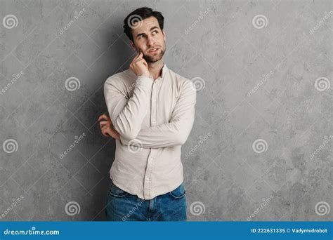Brooding Handsome Guy Thinking And Looking Upward Stock Image Image