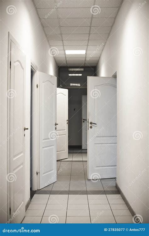 Corridor With Many Doors Open Stock Image Image Of Architecture