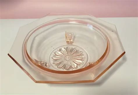 Vtg Art Deco Lg Footed Octagon Serving Bowl Pink Depression Glass