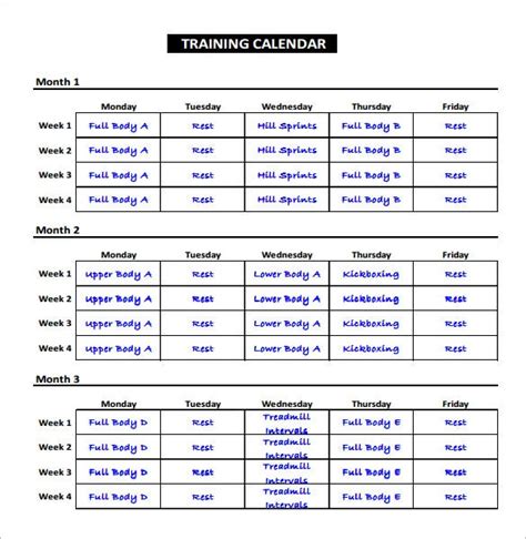 Exercise Schedule Template 7 Free Word Excel Pdf Format Download