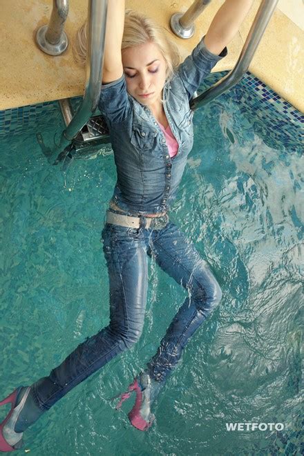 Fully Clothed Blonde In Denim Jacket Jeans And Shoes Get Soaking Wet In Jacuzzi Wetlook One