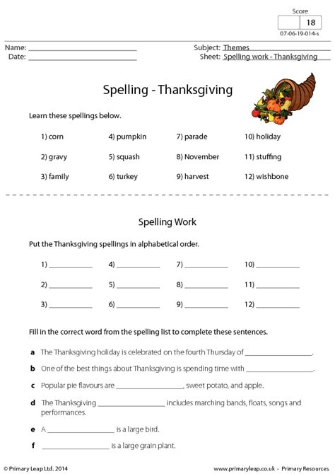 Ask and answer these questions. Spelling - Thanksgiving
