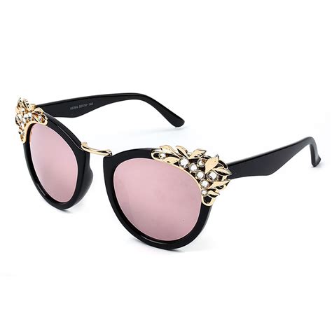 Womens Fashion Plastic Resin Rhinestone Cat Eye Sunglasses