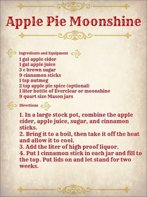 To make apple pie moonshine, you can use 190 proof grain alcohol like everclear or you can use moonshine if i have drank some good apple pie shine and it was very hard to find recently so we. Pin by Marie A. on Adult drinks/jello shots | Moonshine ...