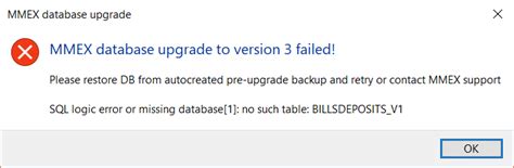 Mmex Database Upgrade To Version 3 Failed · Issue 1928