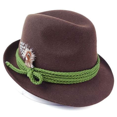 Баварская шляпа фетровая с пером коричневая