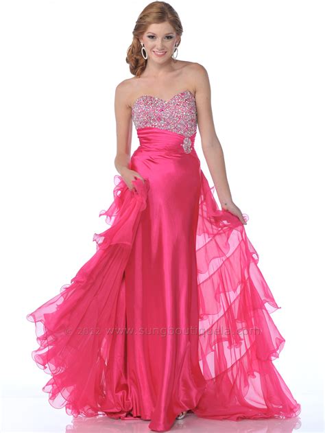 Hot Pink Sequin Embellished Prom Dress With Train Sung