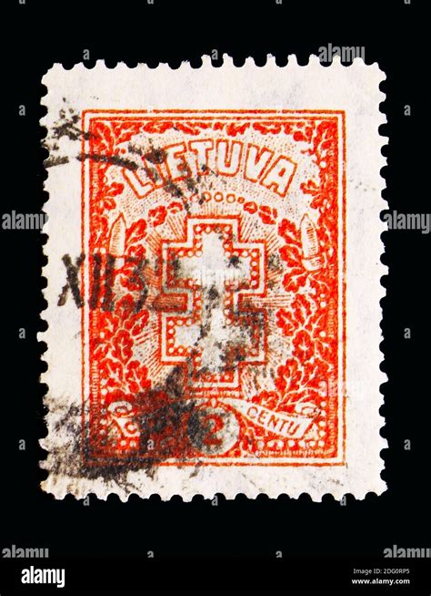 Moscow Russia May 16 2018 A Stamp Printed In Lithuania Shows Cross