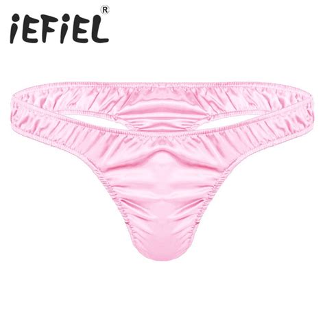 Iefiel Sexy Mens Male Lingerie Soft Shiny Satin Ruffled Low Rise Bikini