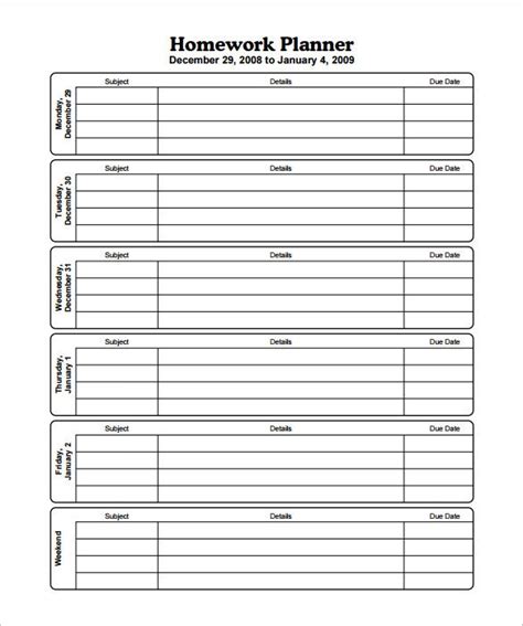 Homework Schedule Template 8 Free Word Excel Pdf Format Download