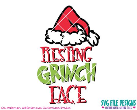 Hand drawn lettering for xmas greetings cards, invitations. Resting Grinch Face SVG Cut File Set for Christmas Shirts