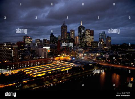 Melbourne Cityscape At Night Stock Photo Alamy
