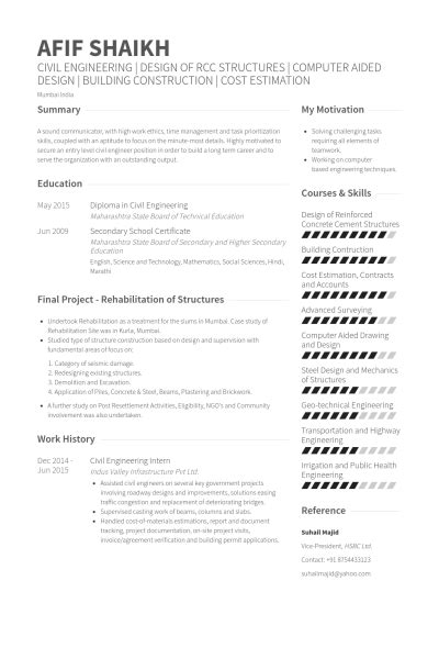 civil engineering intern Resume Example | Internship resume, Civil engineer resume, Engineering ...