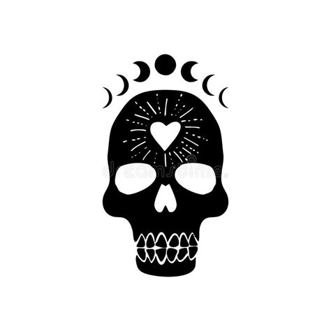 Black Silhouette Of Skull With Heart On Head Stock Vector