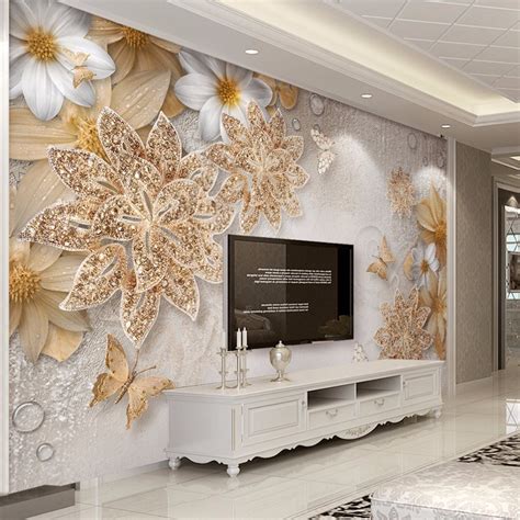 Custom Mural Wallpaper For Bedroom Walls 3D Luxury Gold ...