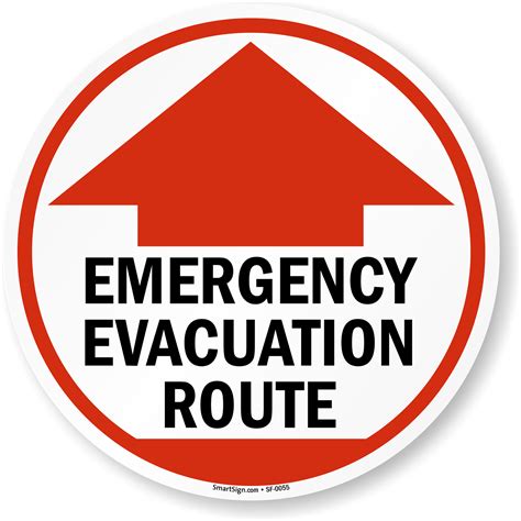 Emergency Evacuation Route With Arrow Adhesive Floor Sign Sku Sf 0055