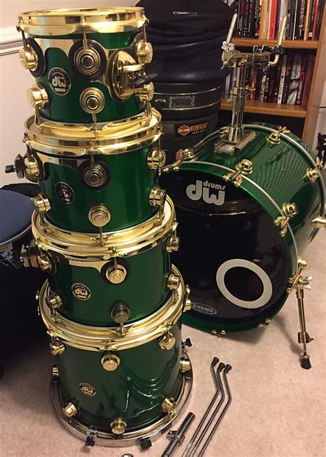 1997 Dw Collectors Drums Green Lacquer Wbrass Hardware Reverb