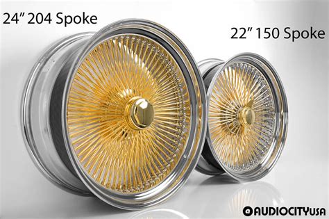 24 Wire Wheels Standard Offset 204 Spoke Straight Lace Gold Center