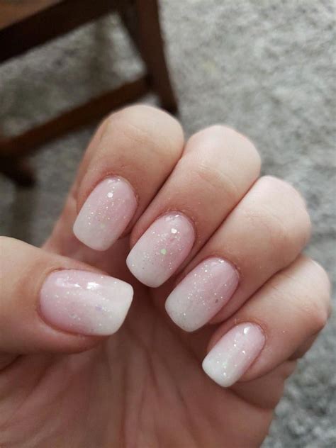 Pink To White Ombre Glitter Dip Powder On Natural Nails Whiteombrehair