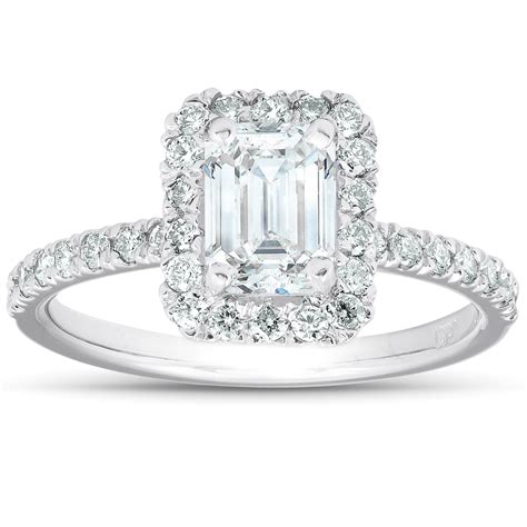 1 12 Ct Emerald Cut Diamond Halo Engagement Ring 14k White Gold