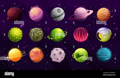 Planetas Alienígenas Mundos De Fantasía Galaxia Iconos De Dibujos