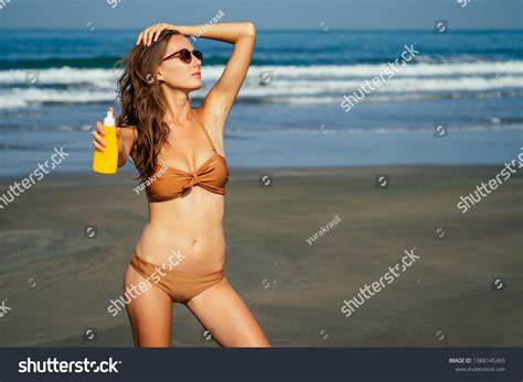 Beautiful Tanned Female Fitness Big Boobs Stock Photo