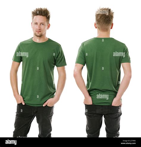 Photo Of A Man Wearing Blank Green T Shirt Front And Back Ready For