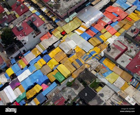 Archival 2002 Aerial View Of Colorful Tarps Filling The Streets At The
