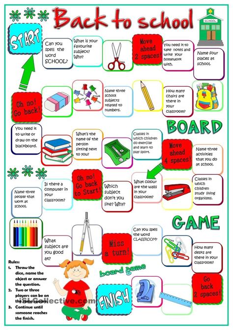 Back To School Board Game English Primary School Board Games Printable Board Games