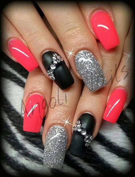 Matte black, silver glitter, neon pink bling nails | Nails ... Either way, it'll be the perfect gateway into a more glittery lifestyle.