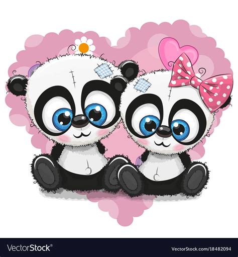 Cute Cartoon Pandas On A Background Of Heart Vector Image