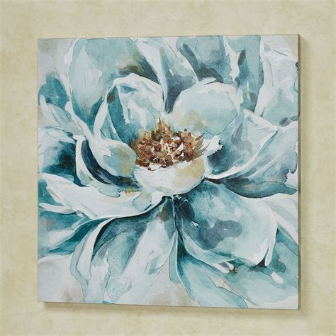 Resplendent Watercolor Style Teal Floral Blossom Canvas Wall Art
