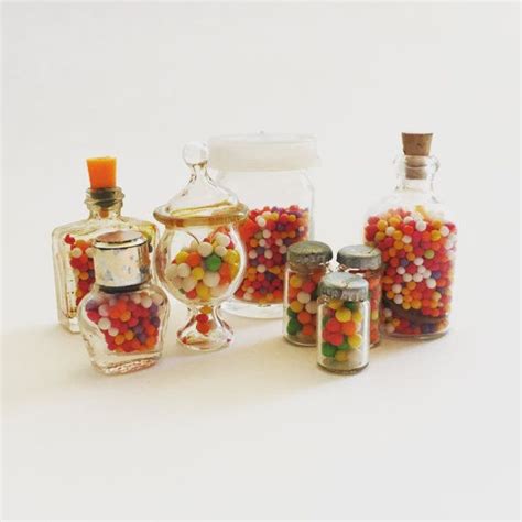 Rare Vintage Miniature Dollhouse Set Of Eight Candy Jars With Different