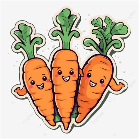Adorable Cute Carrot Stickers Vector Carrots Sticker Cartoon Png And