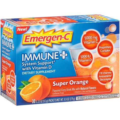 Emergen C Immune Vitamin D Fizzy Drink Mix Super Orange Flavor